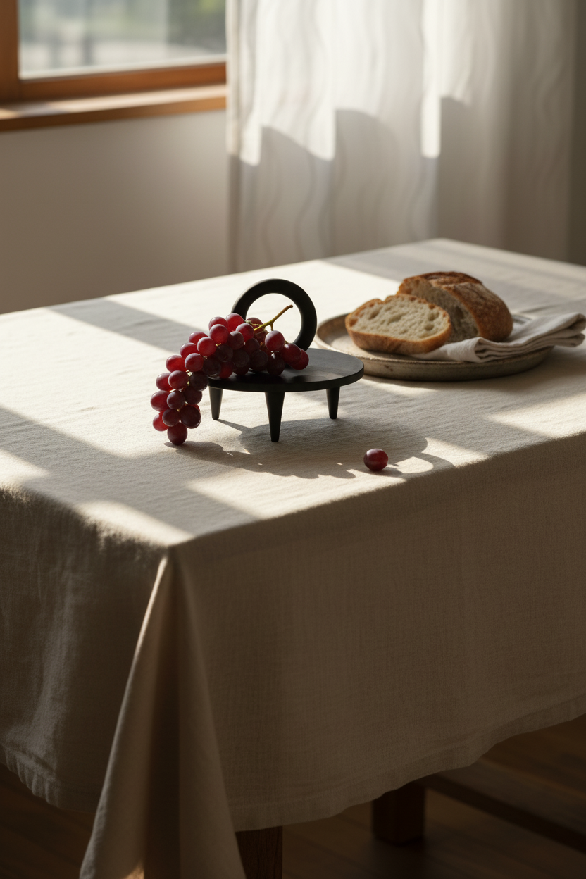 Small serving pedestal platter Guculia Shadow, black metal with circular handle, grapes on Tampa Home & Garden Store