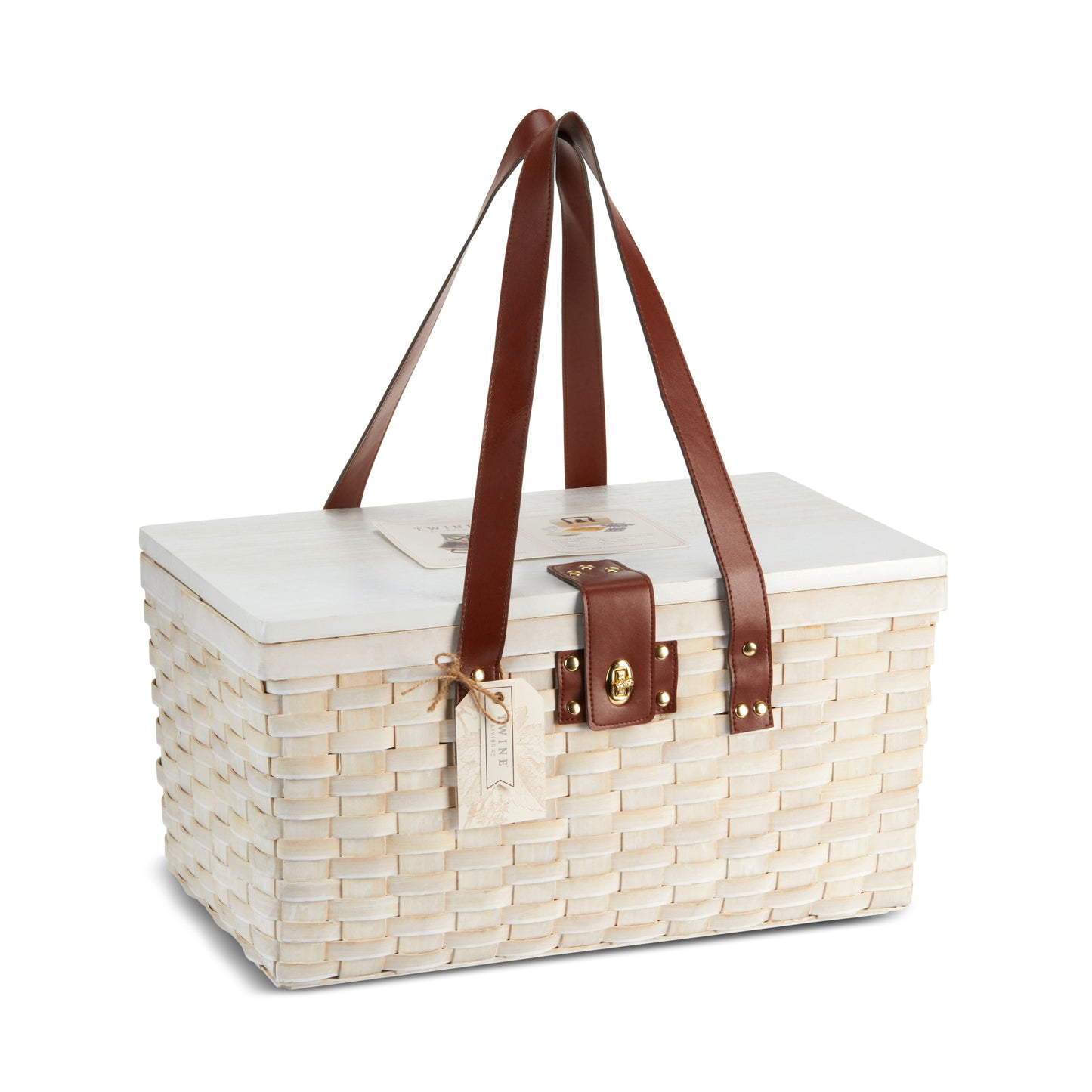 Tahoe Cream Wooden Picnic Basket for Four