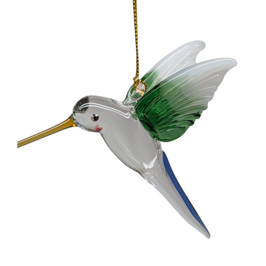 Feeding Hummingbird - Green Wing - Egyptian Glass Ornament - Tampa Home & Garden Store