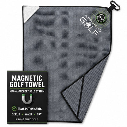 Magnetic Golf Towel Stubby 16x24 gray with Magna-Anchor hold system by Aiming Fluid Golf on Tampa Home & Garden Store