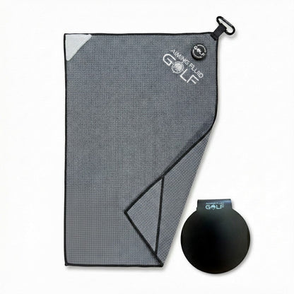 Stubby Magnetic Golf Towel System, grey towel with black trim and pad Aiming Fluid Golf on Tampa Home & Garden Store