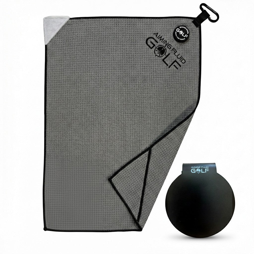 Stubby Magnetic Golf Towel System with black landing pad 2-piece by Aiming Fluid Golf on Tampa Home & Garden Store