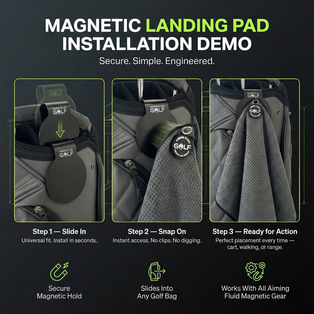 Light Duty Magnetic Towel + Landing Pad System magnetic towel by Aiming Fluid Golf on bags on Tampa Home & Garden Store