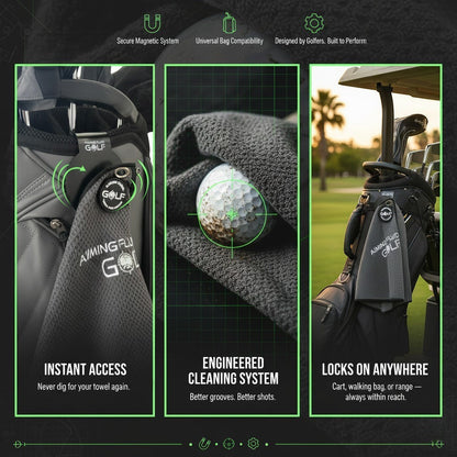 Light Duty Magnetic Towel + Landing Pad System golf towel by Aiming Fluid Golf attached to bag on Tampa Home & Garden Store