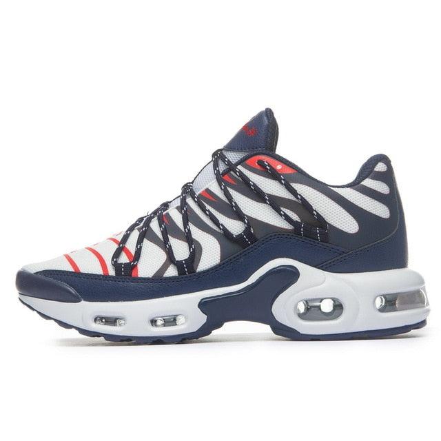 Stevvex Air Cushion Mens Sport Running Shoes navy white breathable mesh with air pockets on Tampa Home & Garden Store