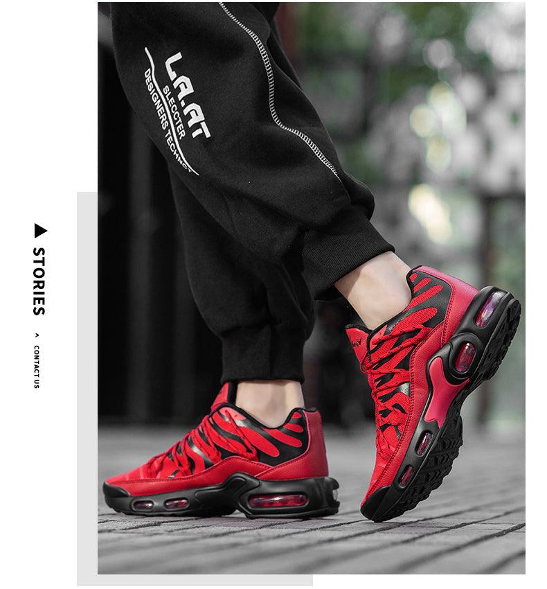Stevvex Air Cushion men’s sport running shoes red and black with visible air sole on Tampa Home & Garden Store