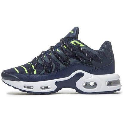 Stevvex Air Cushion Men’s Sport Shoes navy blue mesh with neon accents, visible air pods on Tampa Home & Garden Store