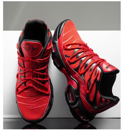 Stevvex men's red breathable running shoes pair with black air-cushion sole and mesh upper on Tampa Home & Garden Store