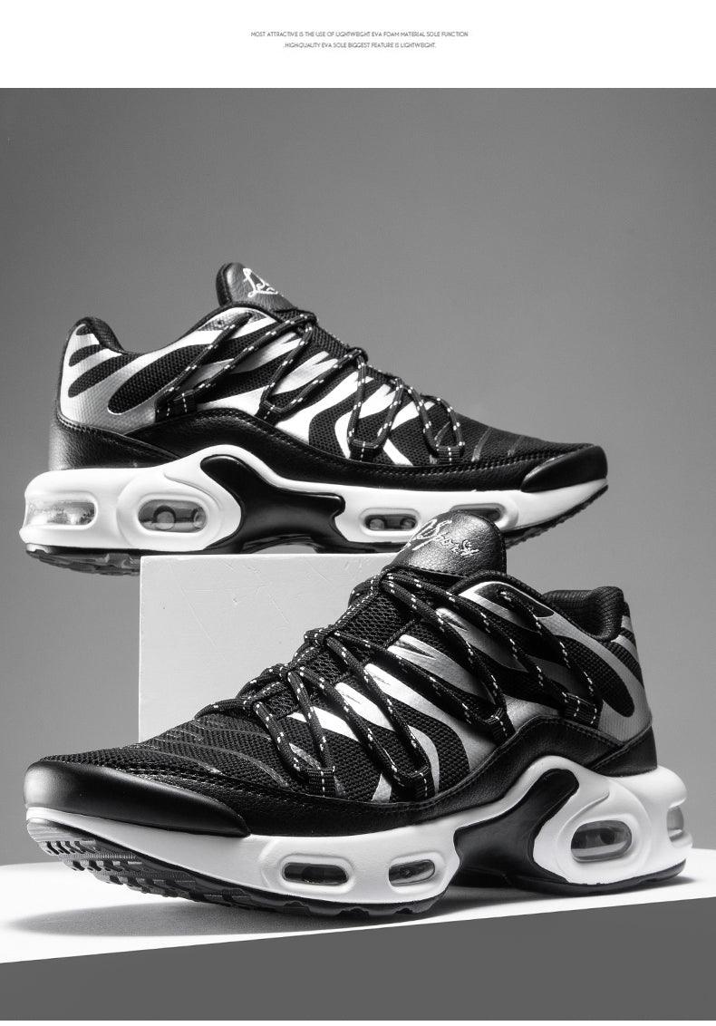 Stevvex Air Cushion men's running shoes black/white, breathable lightweight sneakers pair on Tampa Home & Garden Store