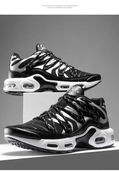 Stevvex Air Cushion men's running shoes black/white, breathable lightweight sneakers pair on Tampa Home & Garden Store