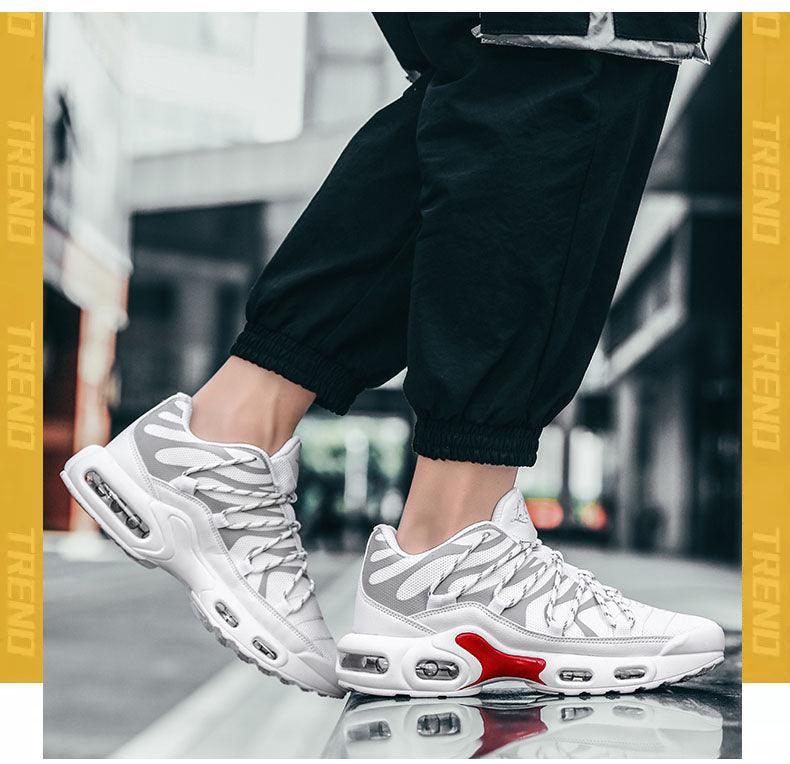 Air cushion mens sneakers breathable white-gray running gym shoes with air sole pair on Tampa Home & Garden Store