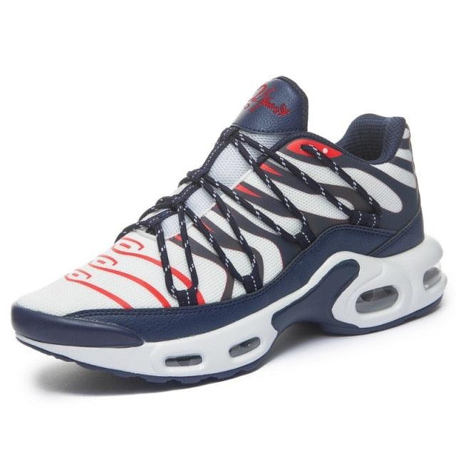 Stevvex air cushion mens sneakers navy-white upper with red accents non-slip sole on Tampa Home & Garden Store