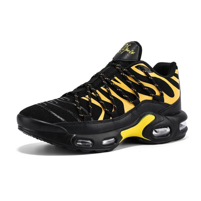 Stevvex black and yellow sneakers with air cushion, breathable mesh upper, visible air pockets on Tampa Home & Garden Store