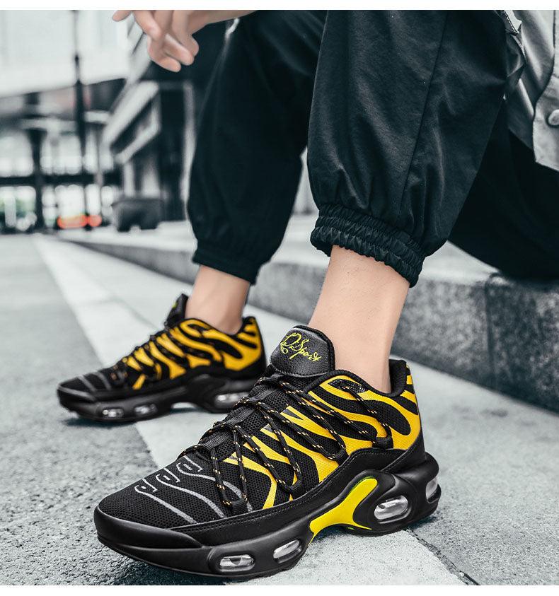 Stevvex air cushion sneakers black yellow tiger stripe breathable lightweight non-slip running on Tampa Home & Garden Store