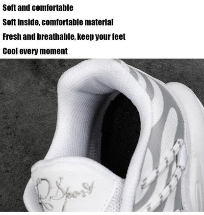 White air cushion sneakers with padded collar and gray side stripes on Tampa Home & Garden Store