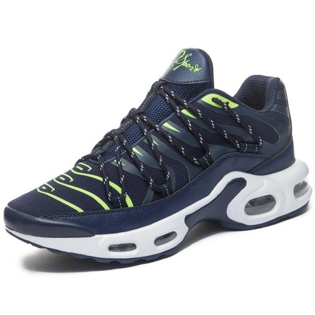Stevvex Air Cushion Mens Sneakers navy blue with lime accents breathable non slip on Tampa Home & Garden Store