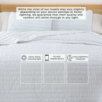 Crisp White Floral Embossed Quilt Set Reversible