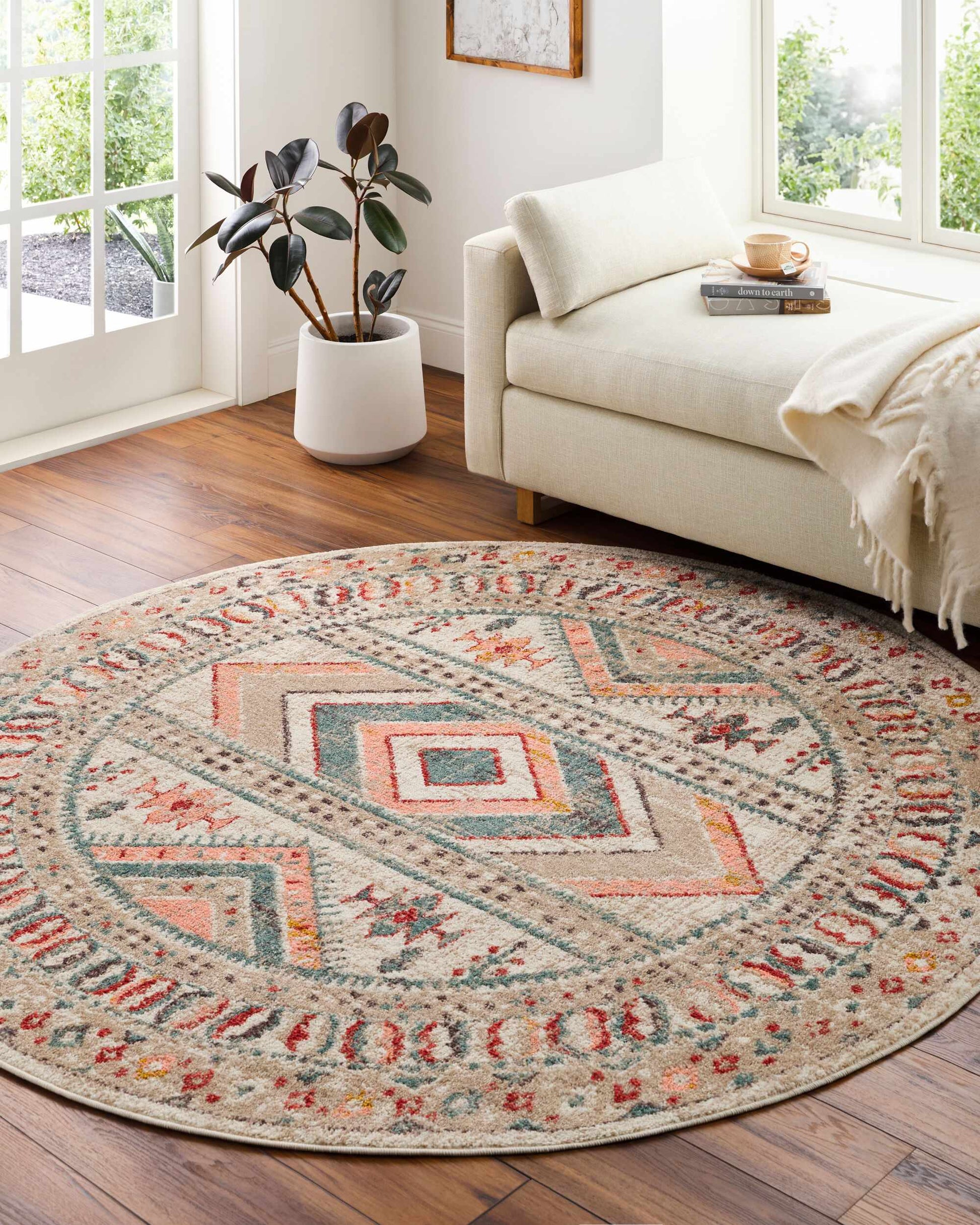 Diem Area Rug round multicolor geometric pattern from Boutique Rugs on Tampa Home & Garden Store