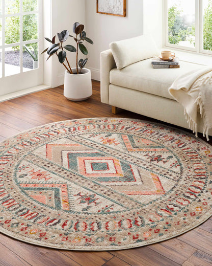 Diem Area Rug round multicolor geometric pattern from Boutique Rugs on Tampa Home & Garden Store