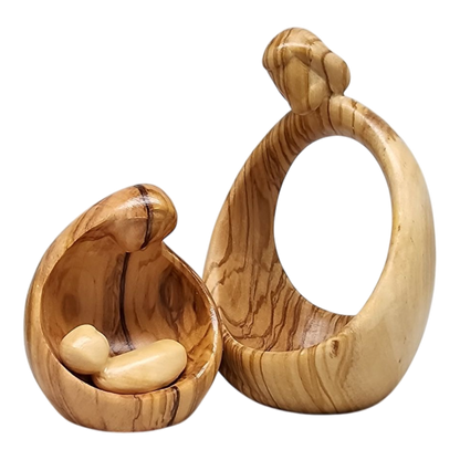 Nacimiento tallado de la Sagrada Familia, estilo nido, madera de olivo, 4,5 pulgadas