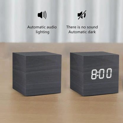Wooden Alarm Clock With LED Display and 3 Alarms