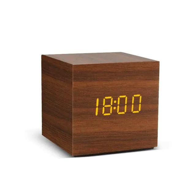 Wooden Alarm Clock With LED Display and 3 Alarms