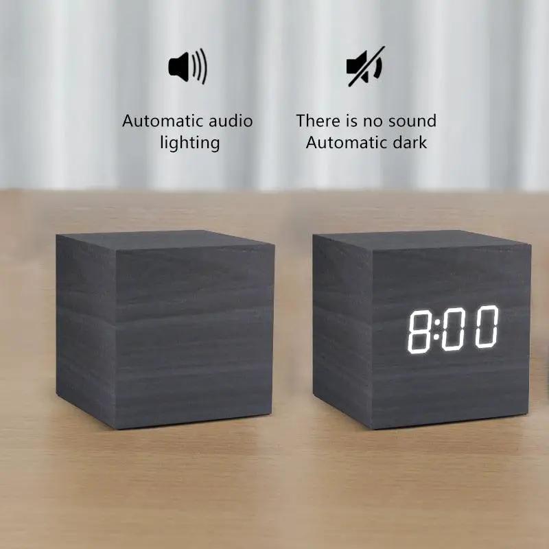 Wooden Alarm Clock With LED Display and 3 Alarms