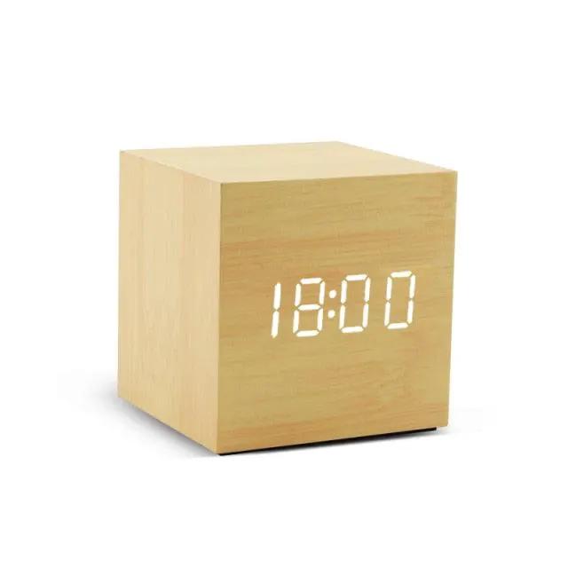Wooden Alarm Clock With LED Display and 3 Alarms