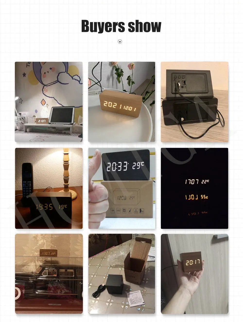 Wooden Alarm Clock With LED Display and 3 Alarms