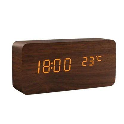 Wooden Alarm Clock With LED Display and 3 Alarms