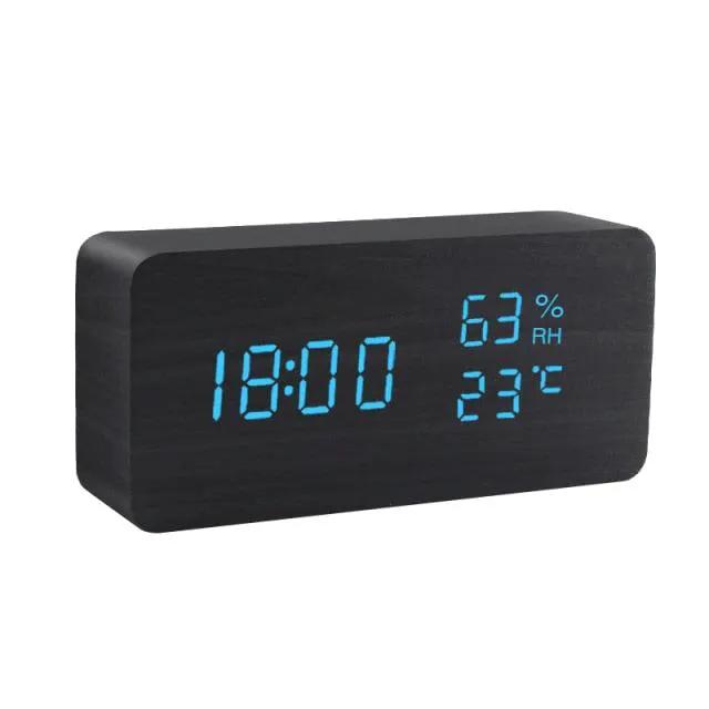 Wooden Alarm Clock With LED Display and 3 Alarms