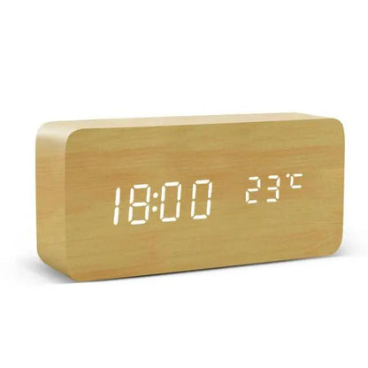 Wooden Alarm Clock With LED Display and 3 Alarms