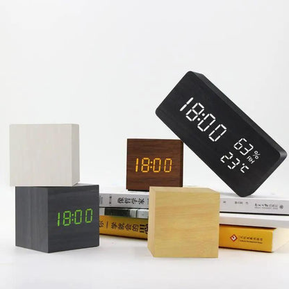 Wooden Alarm Clock With LED Display and 3 Alarms