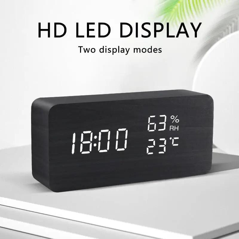 Wooden Alarm Clock With LED Display and 3 Alarms
