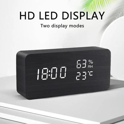 Wooden Alarm Clock With LED Display and 3 Alarms