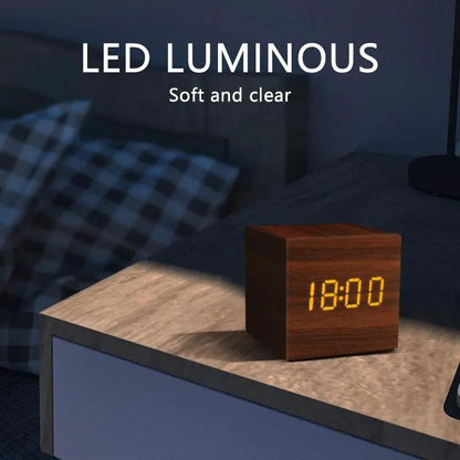 Wooden Alarm Clock With LED Display and 3 Alarms