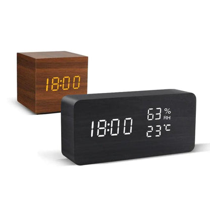 Wooden Alarm Clock With LED Display and 3 Alarms