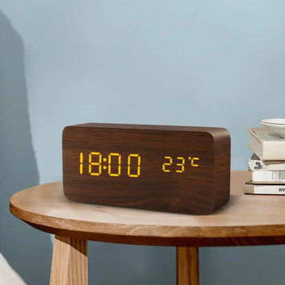 Wooden Alarm Clock With LED Display and 3 Alarms