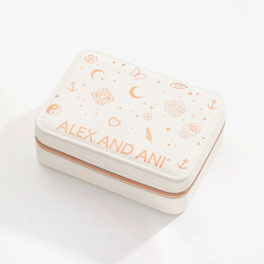 Symbols Jewelry Case white with peach print by ALEX AND ANI, rose-gold zipper on Tampa Home & Garden Store