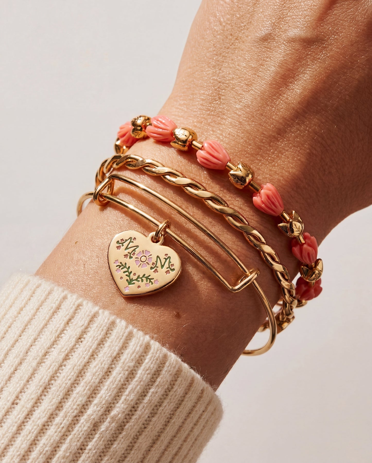 Premium Mom Tulip Charm Bracelet and Flower Set