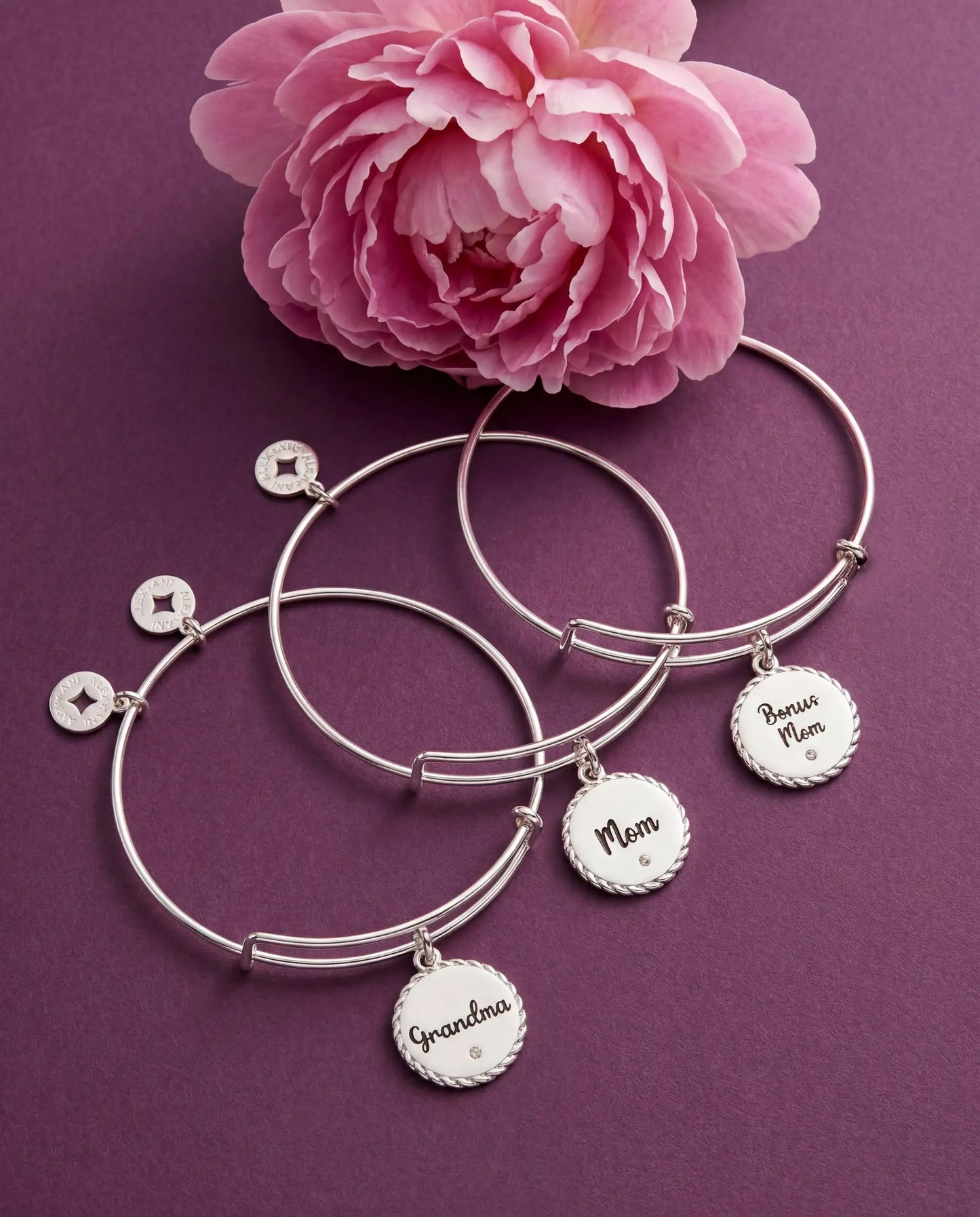 Bracelets: Bonus Mom charm bangle by Alex and Ani with Grandma and Mom charms on Tampa Home & Garden Store