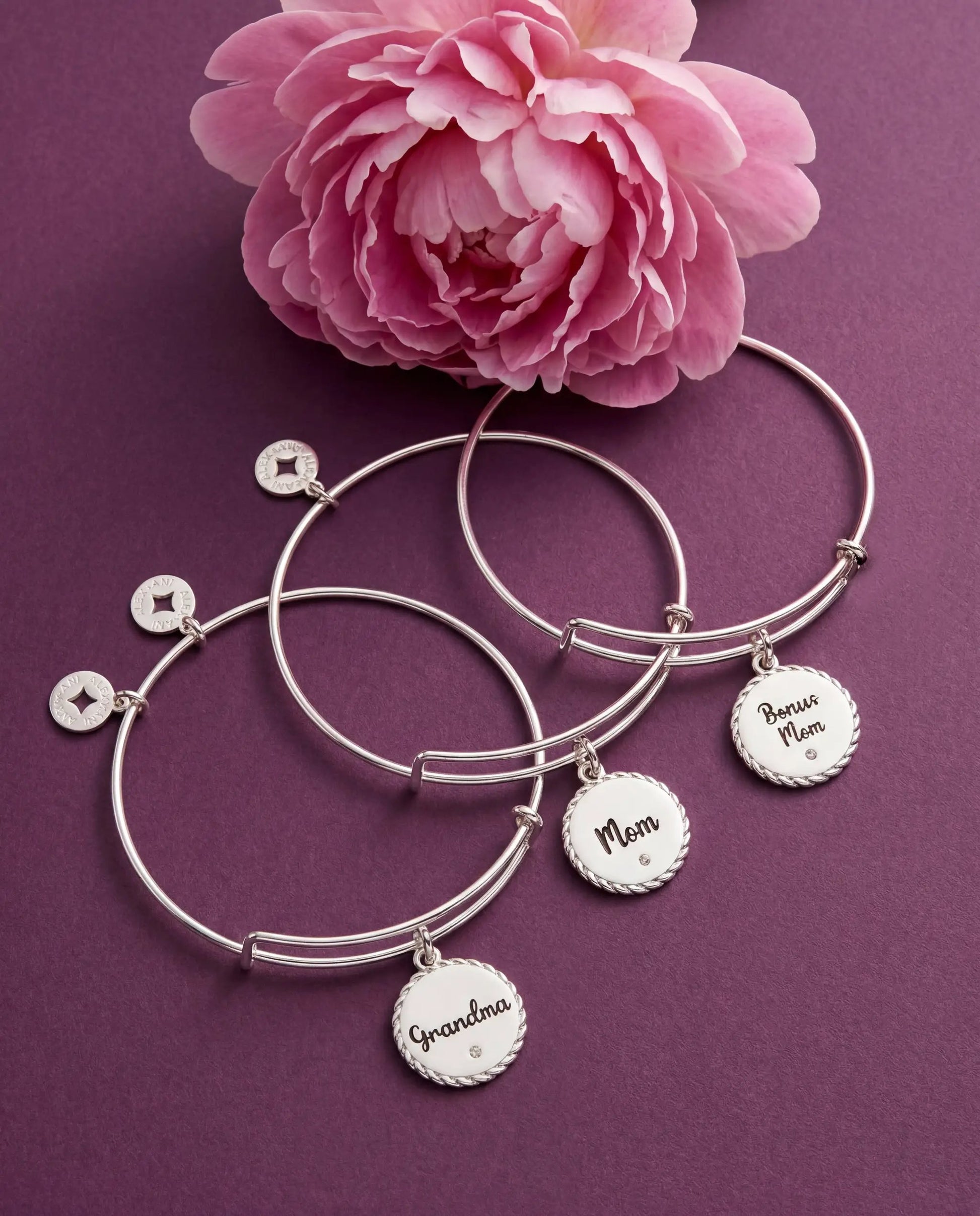 Bracelets: Bonus Mom charm bangle by Alex and Ani with Grandma and Mom charms on Tampa Home & Garden Store