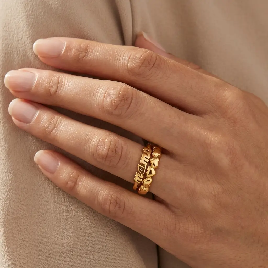 Mama Ring Set of 2 with Heart Band Jewelry