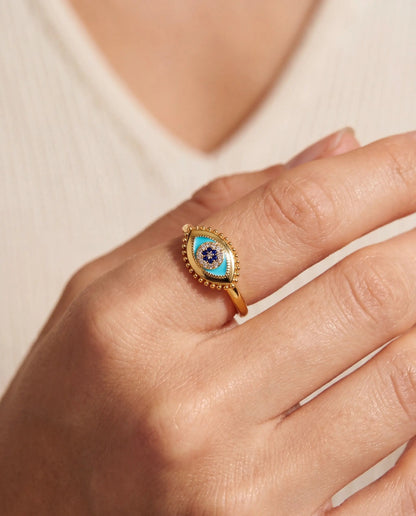 Healing Stone Evil Eye Ring by ALEX AND ANI in gold with turquoise enamel and crystals on Tampa Home & Garden Store