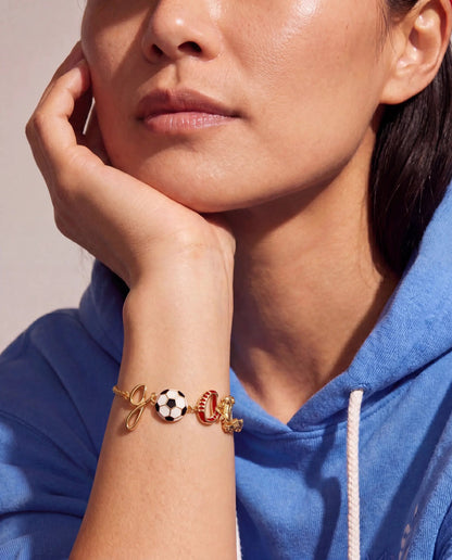 Soccer GOAL Linear Bracelet by ALEX AND ANI in gold-tone with soccer-ball charm on Tampa Home & Garden Store