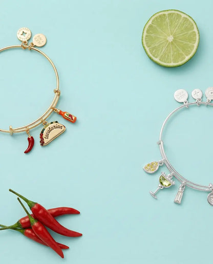 Tacotarian Multi Charm Bangle by ALEX AND ANI, taco chili pepper lime charms, 2 bangles on Tampa Home & Garden Store
