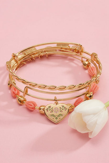 Premium Mom Tulip Charm Bracelet and Flower Set