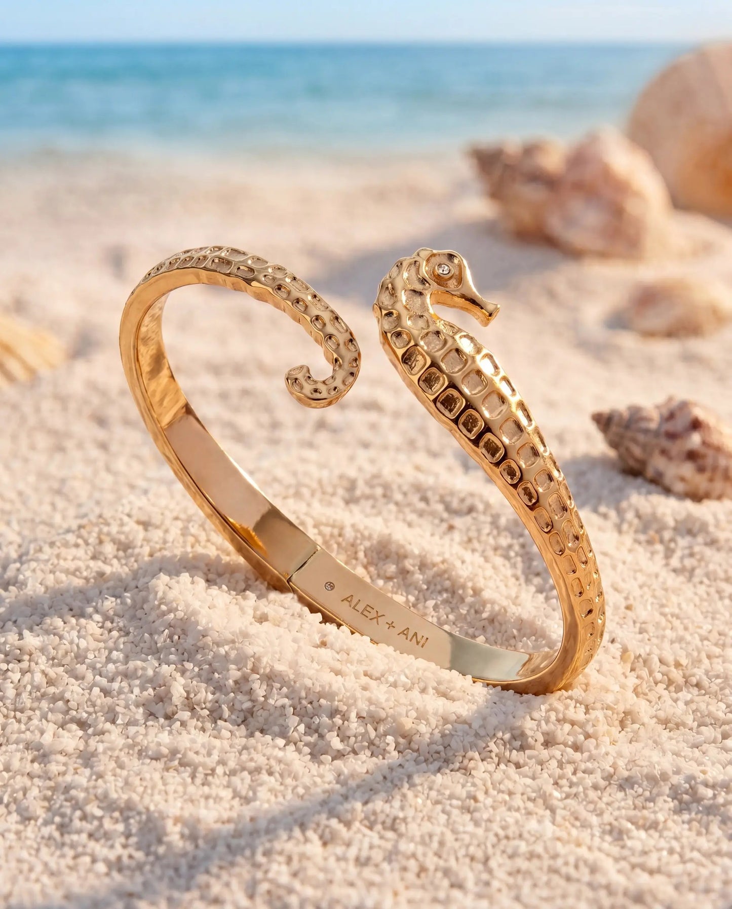 Seahorse Bypass Cuff Bracelet with Stone Eyes