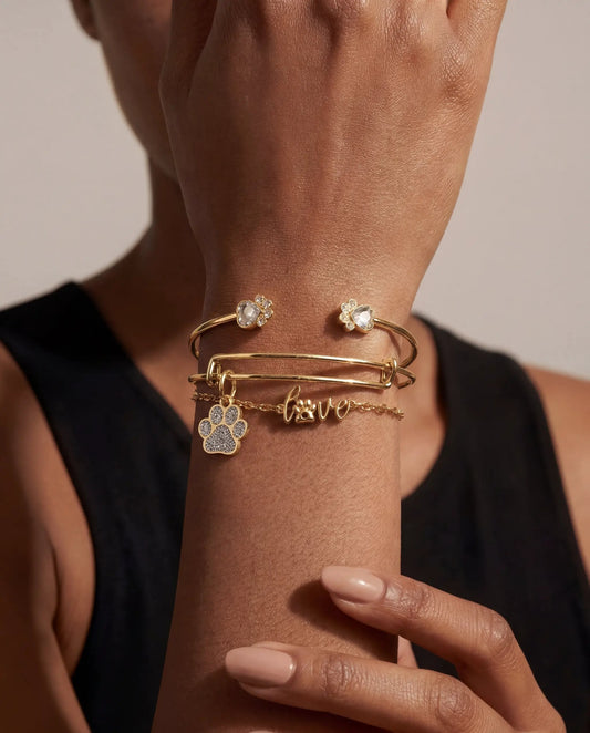 Bracelets set of 3 Paws of Love in gold-tone with paw and heart charms on Tampa Home & Garden Store
