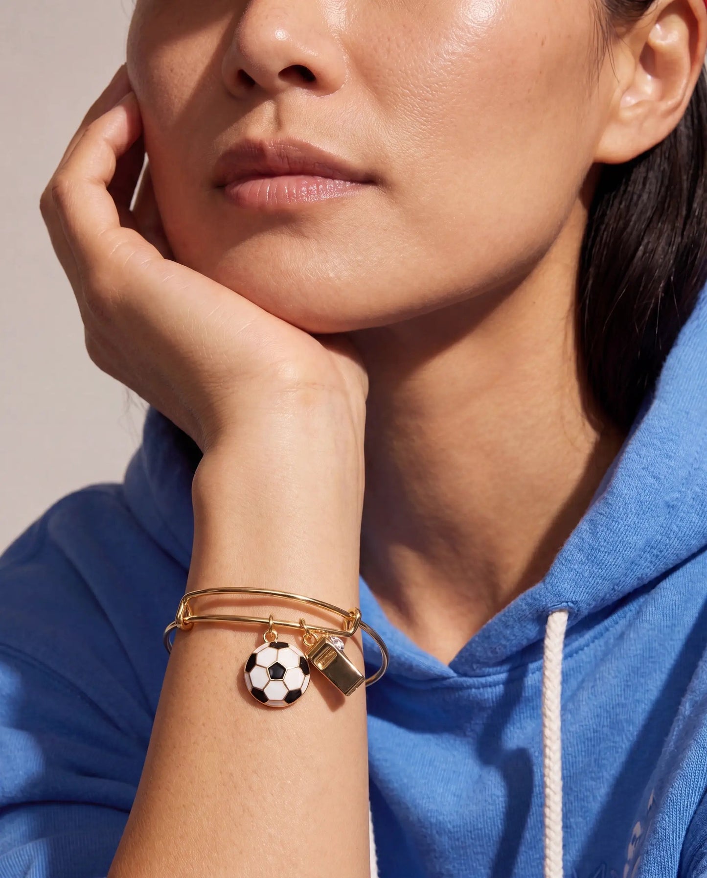 Soccer and Whistle Charm Bangle With Crystal